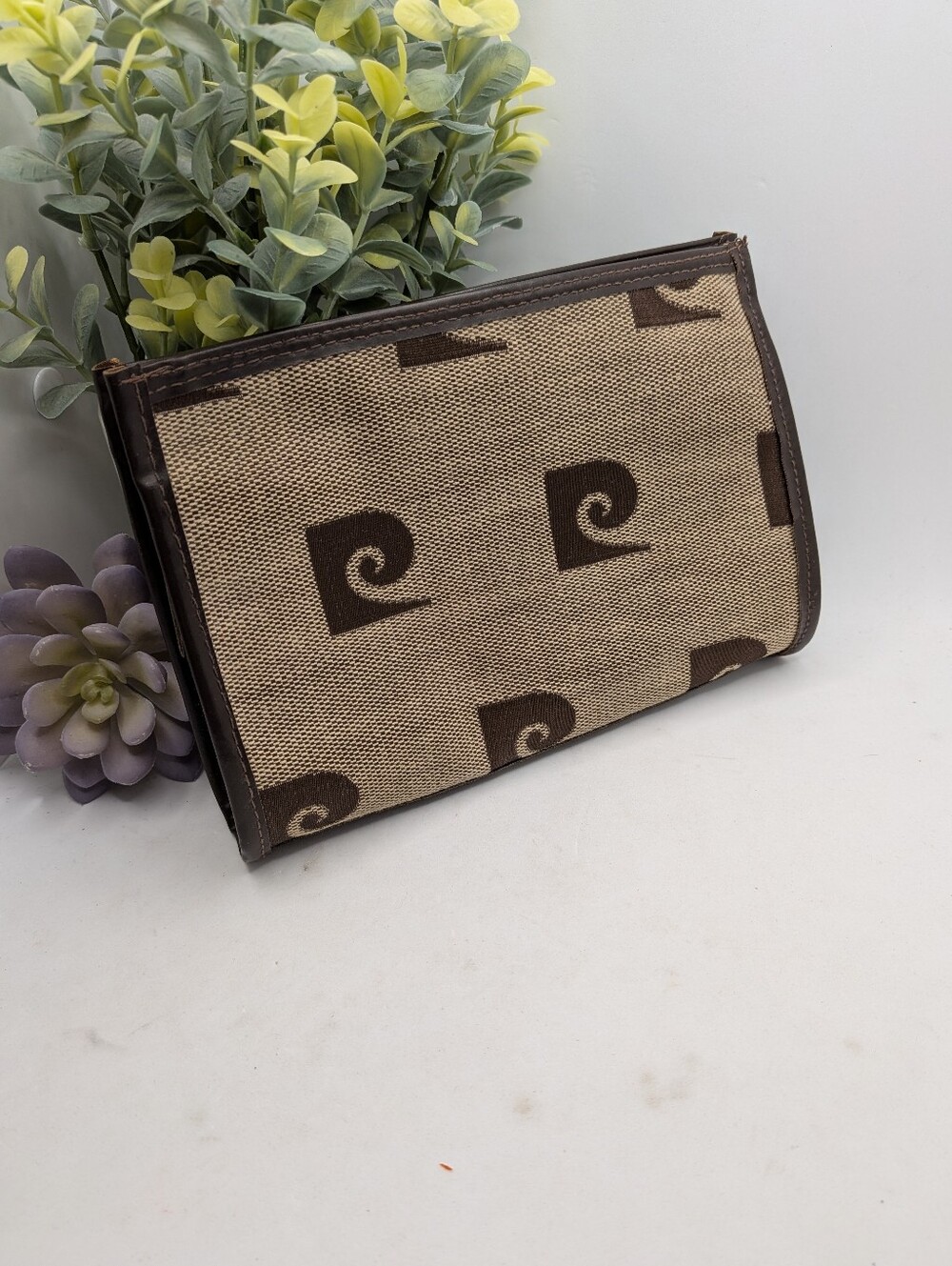 Pierre Cardin Small  Brown Canvas & Leather Pouch